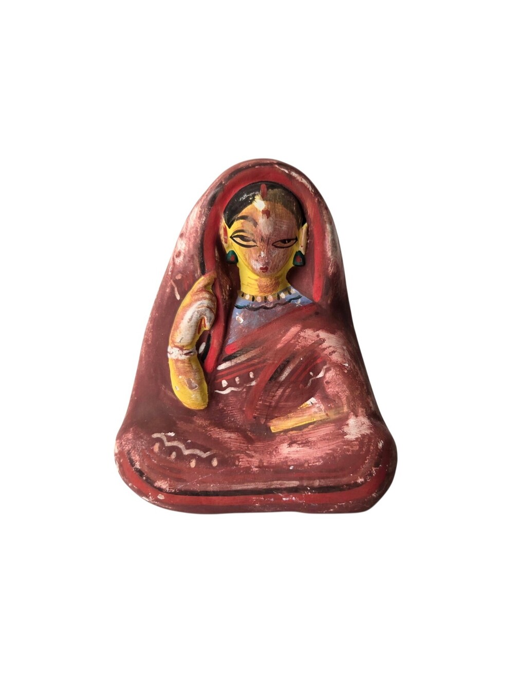 Vintage Hand Painted Female Goddess Clay Figurine originating from India